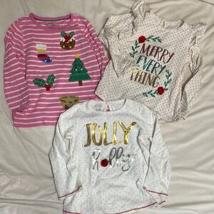 Christmas shirt bundle. All EUC pink stripe mini Boden and others Mudpie 4/5
